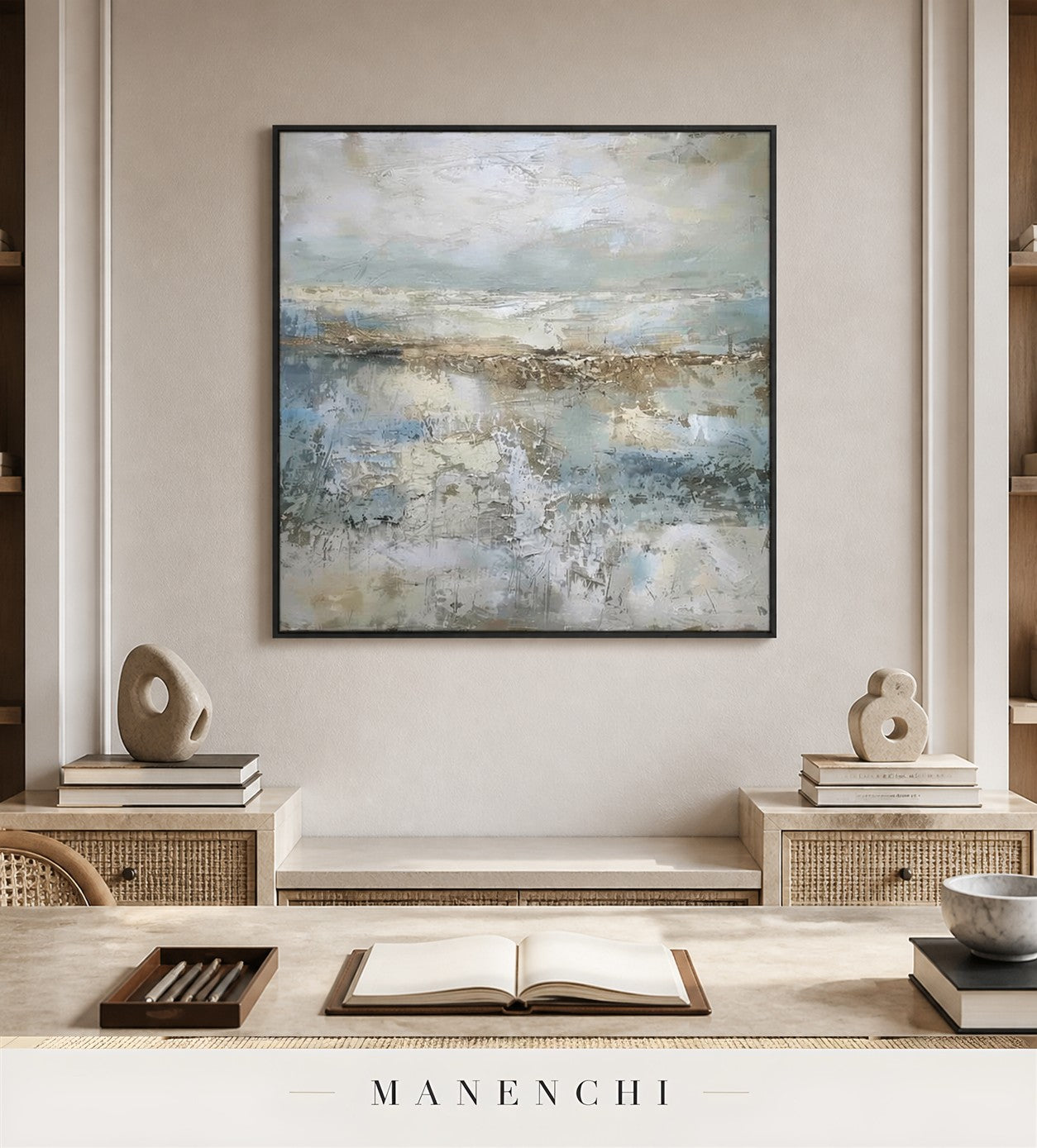 Chiseled Coast | Wabi-Sabi Wall Art - original hand-painted painting by Manenchi, styled in a room setting