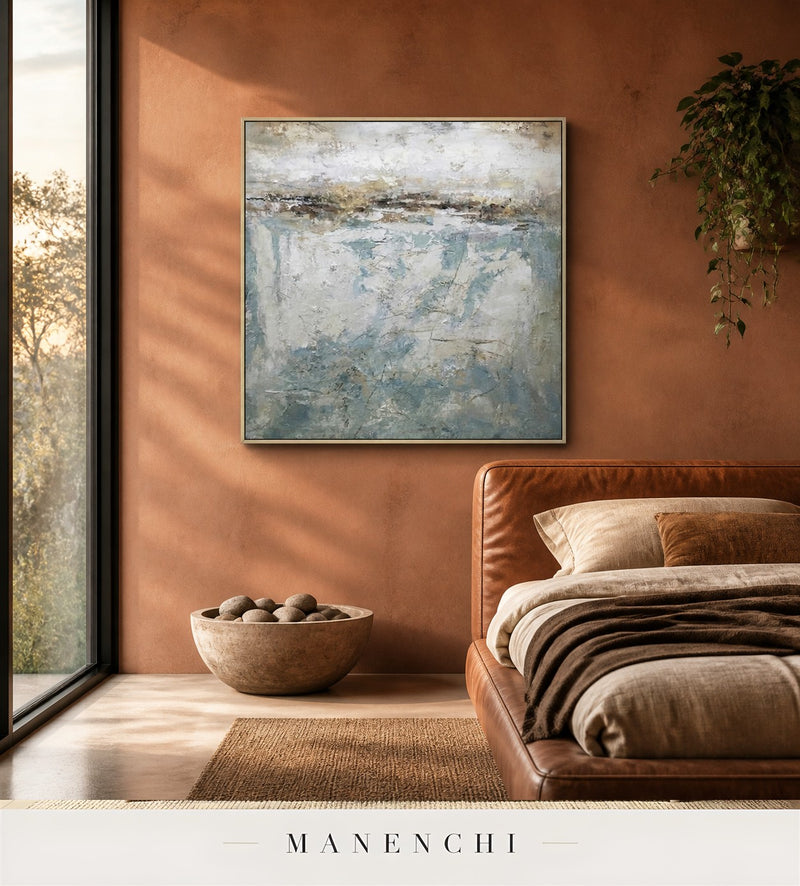 Glacial Flow | Contemporary Wall Art - original hand-painted painting by Manenchi, styled in a room setting