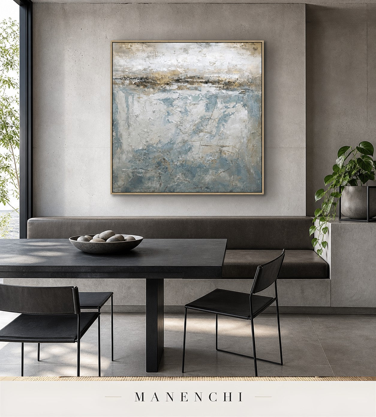 Glacial Flow | Contemporary Wall Art - original hand-painted painting by Manenchi, styled in a room setting