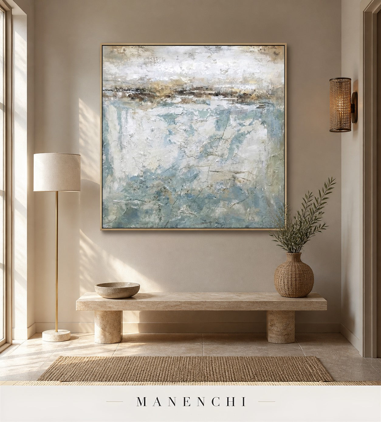 Glacial Flow | Contemporary Wall Art - original hand-painted painting by Manenchi, styled in a room setting