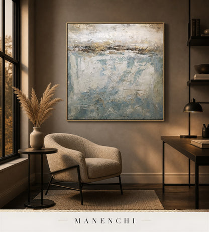 Glacial Flow | Contemporary Wall Art - original hand-painted painting by Manenchi, styled in a room setting