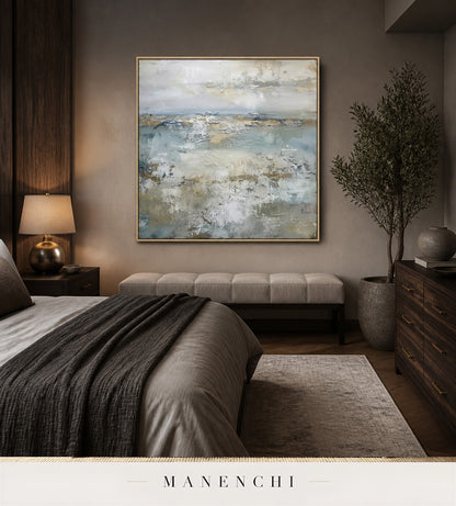 Massed Surf | Contemporary Wall Art - original hand-painted painting by Manenchi, styled in a room setting