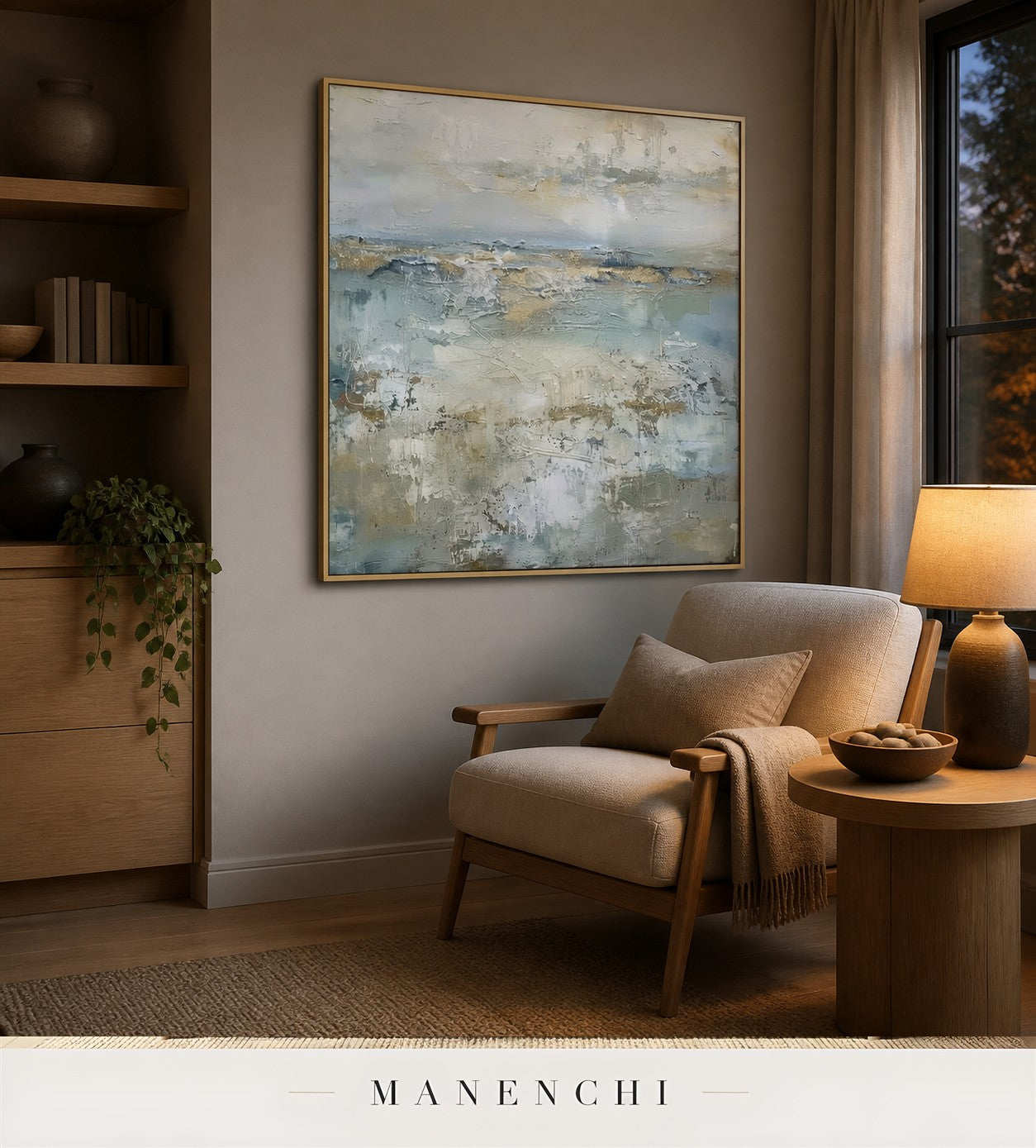 Massed Surf | Contemporary Wall Art - original hand-painted painting by Manenchi, styled in a room setting