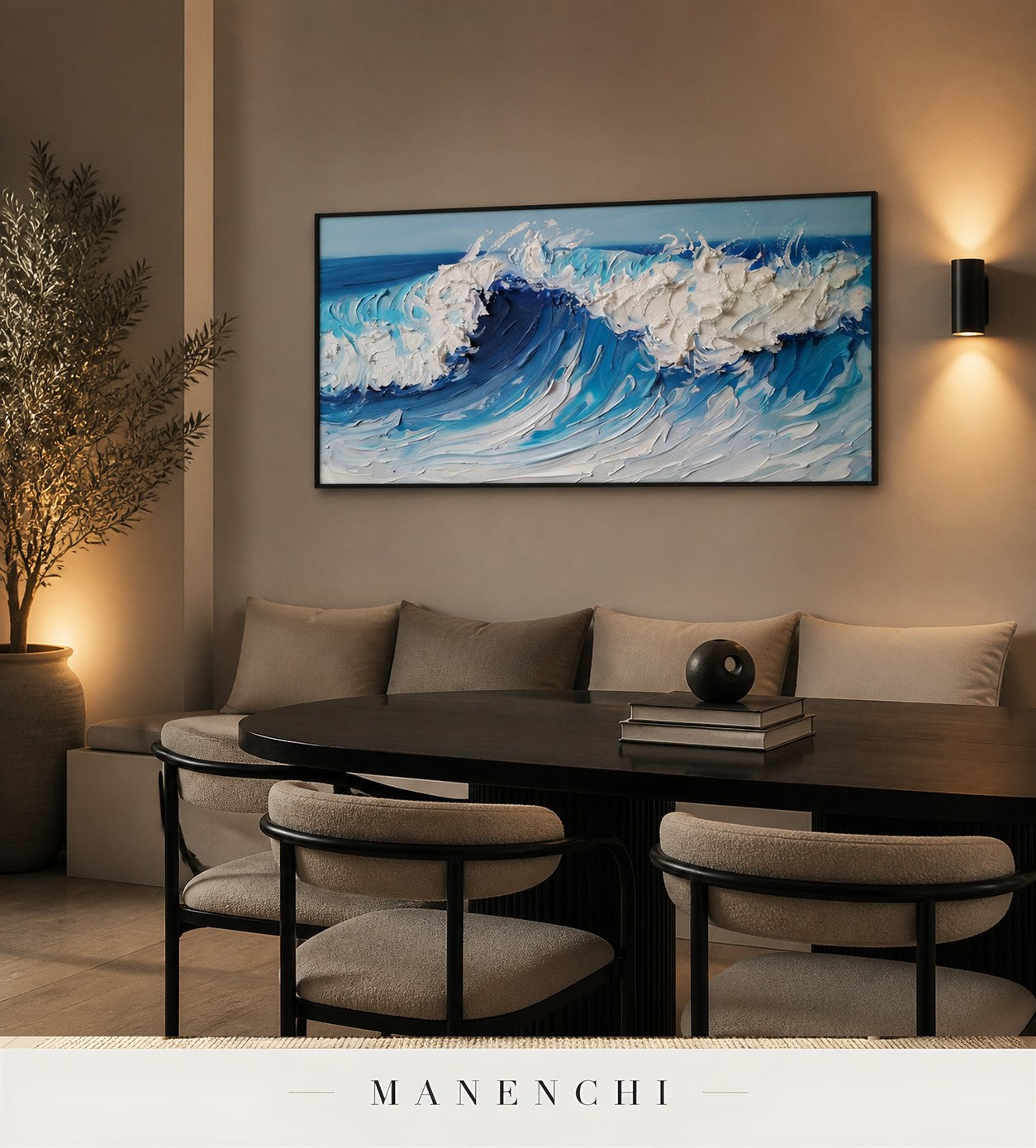 Foam Scroll | Contemporary Wall Art - original hand-painted painting by Manenchi, styled in a room setting