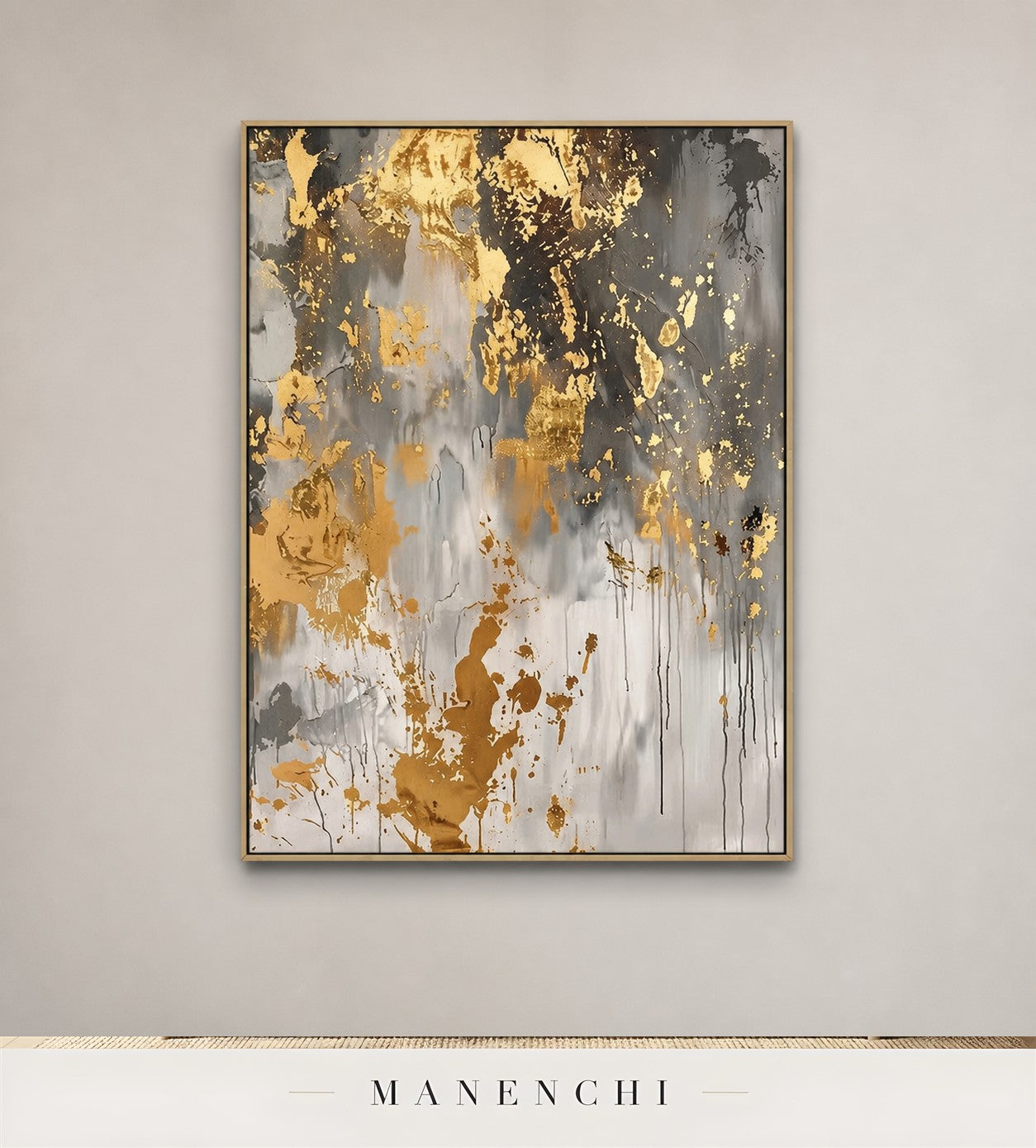 Gold Trace | Gold Leaf Wall Art - original hand-painted painting by Manenchi, styled in a room setting