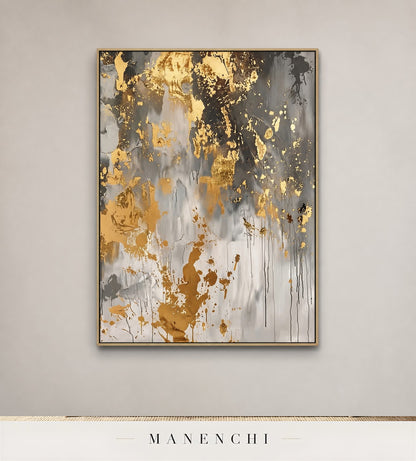 Gold Trace | Gold Leaf Wall Art - original hand-painted painting by Manenchi, styled in a room setting
