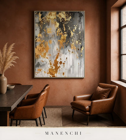 Gold Trace | Gold Leaf Wall Art - original hand-painted painting by Manenchi, styled in a room setting