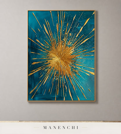 Auric Flare | Gold Leaf Wall Art - original hand-painted painting by Manenchi, styled in a room setting