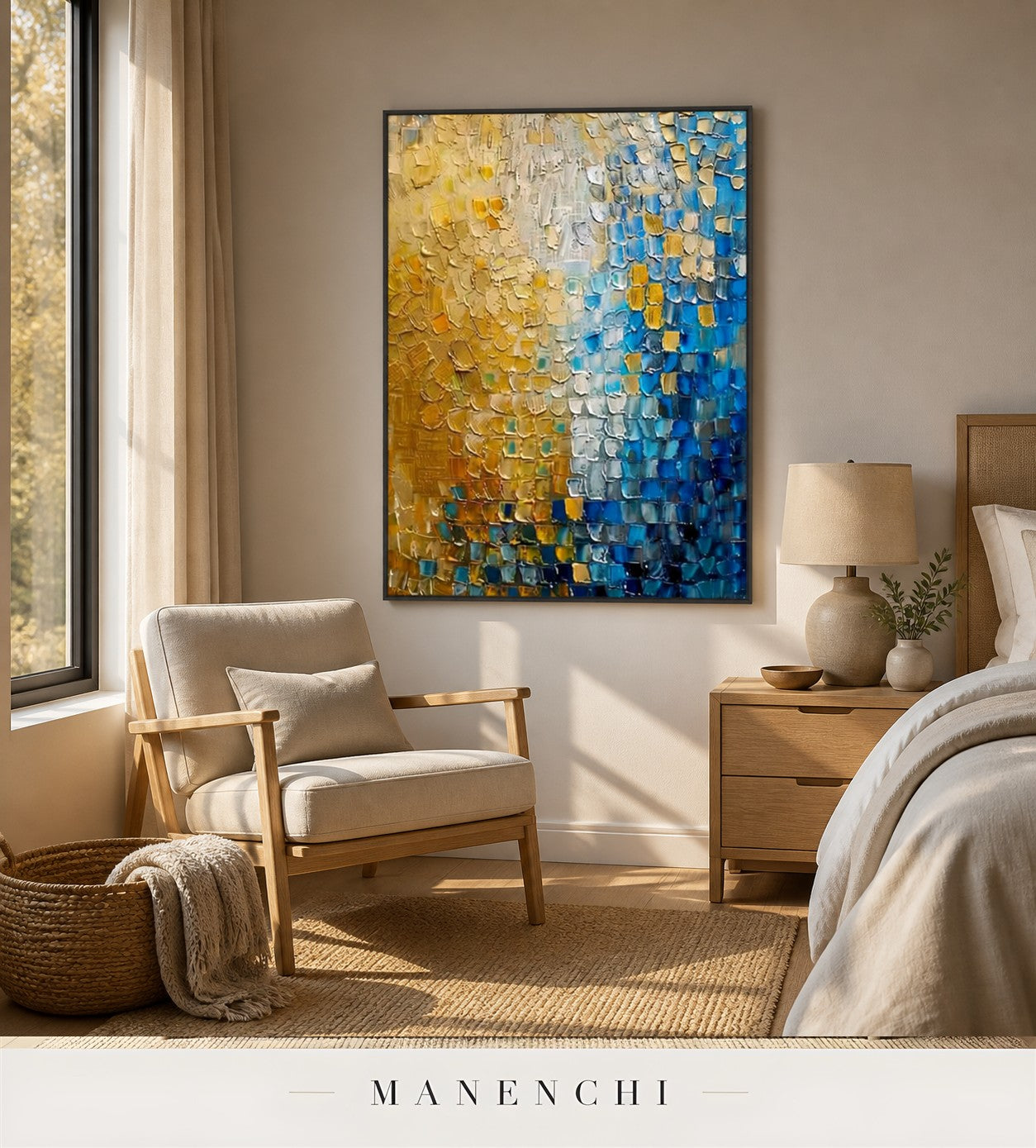 Weft Shimmer | Contemporary Wall Art - original hand-painted painting by Manenchi, styled in a room setting
