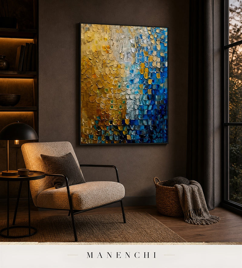 Weft Shimmer | Contemporary Wall Art - original hand-painted painting by Manenchi, styled in a room setting