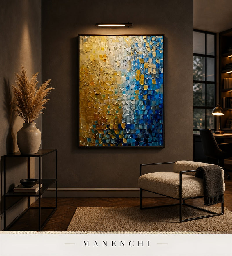 Weft Shimmer | Contemporary Wall Art - original hand-painted painting by Manenchi, styled in a room setting