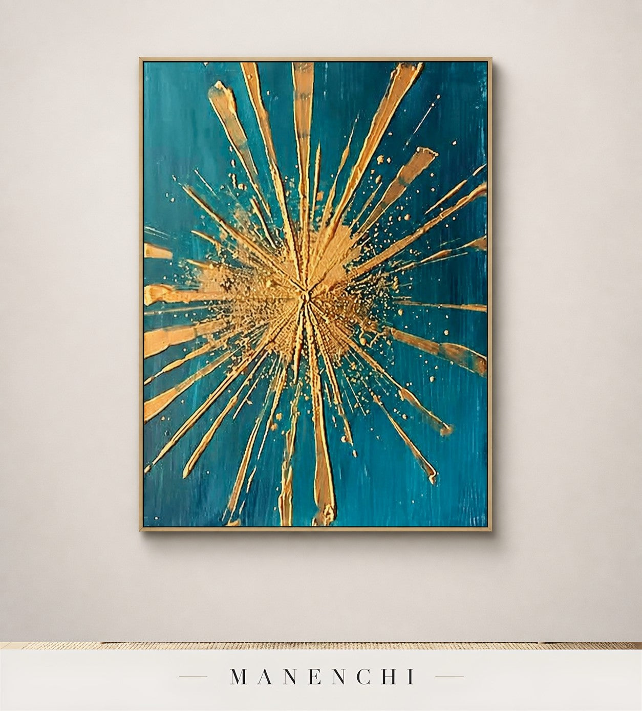 Auric Apex | Gold Leaf Wall Art - original hand-painted painting by Manenchi, styled in a room setting
