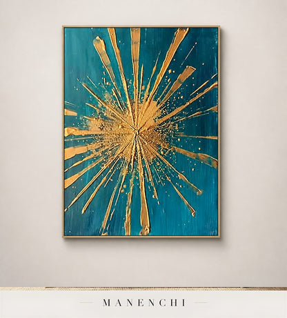 Auric Apex | Gold Leaf Wall Art - original hand-painted painting by Manenchi, styled in a room setting