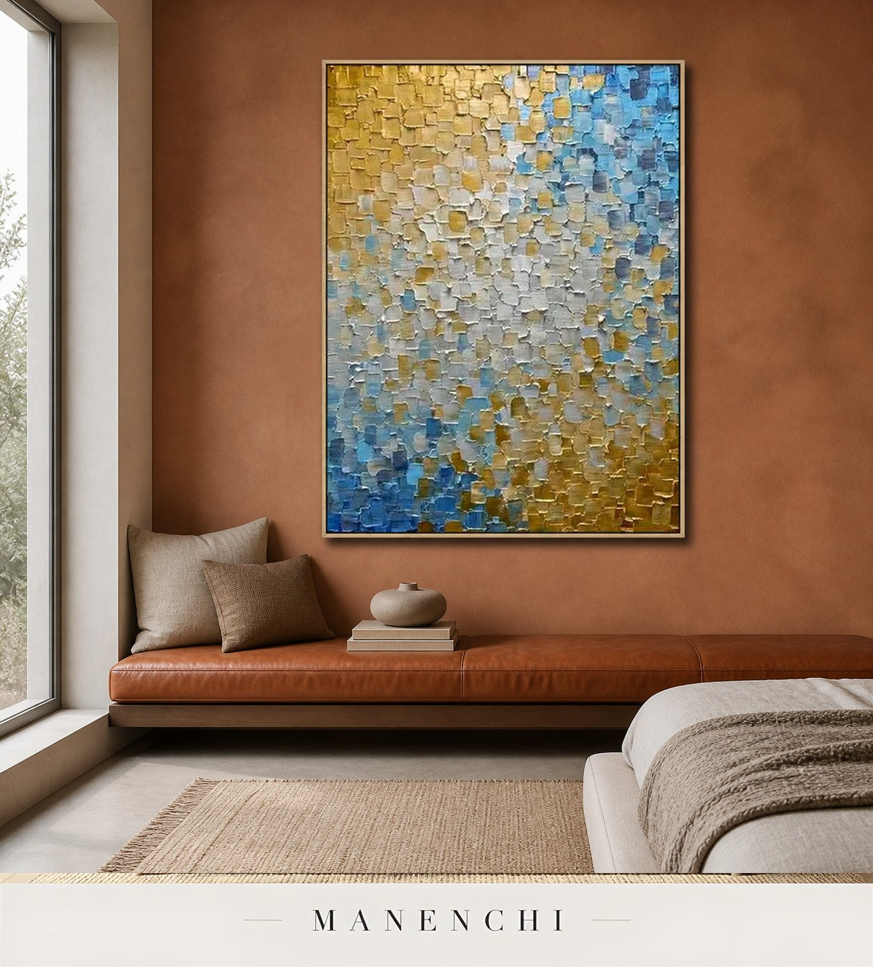 Impasto Crests | Gold Leaf Wall Art - original hand-painted painting by Manenchi, styled in a room setting
