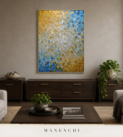 Impasto Crests | Gold Leaf Wall Art - original hand-painted painting by Manenchi, styled in a room setting
