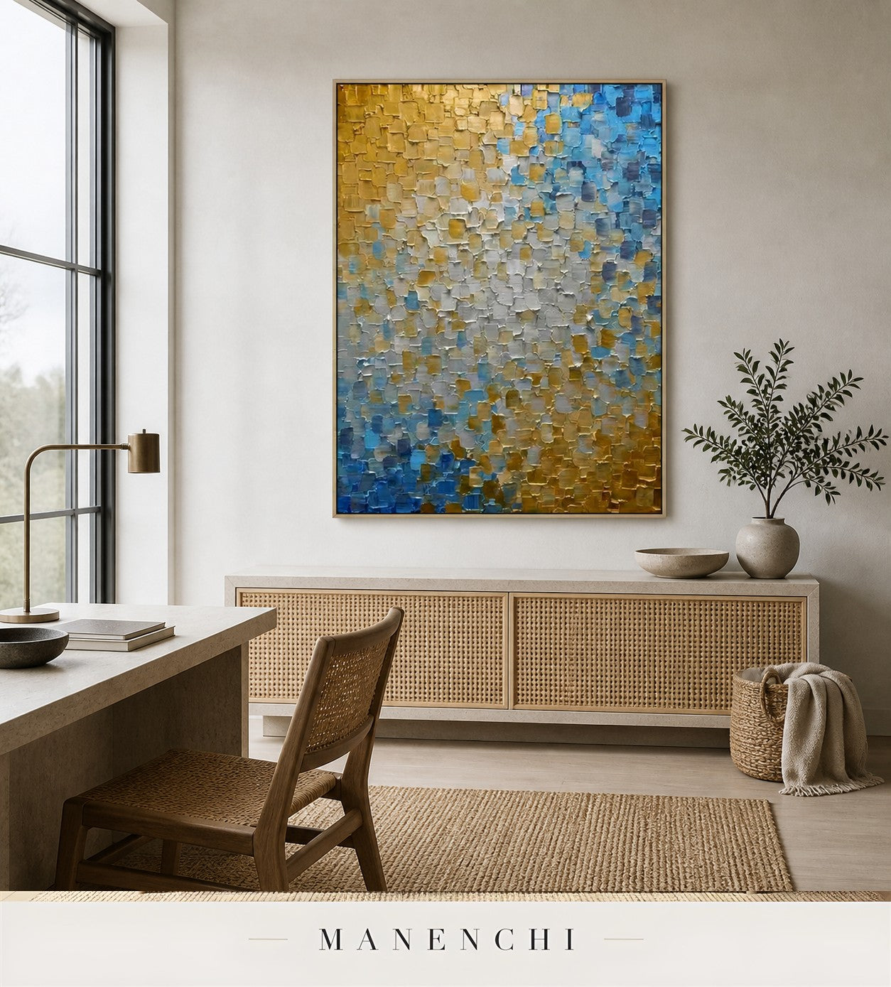 Impasto Crests | Gold Leaf Wall Art - original hand-painted painting by Manenchi, styled in a room setting