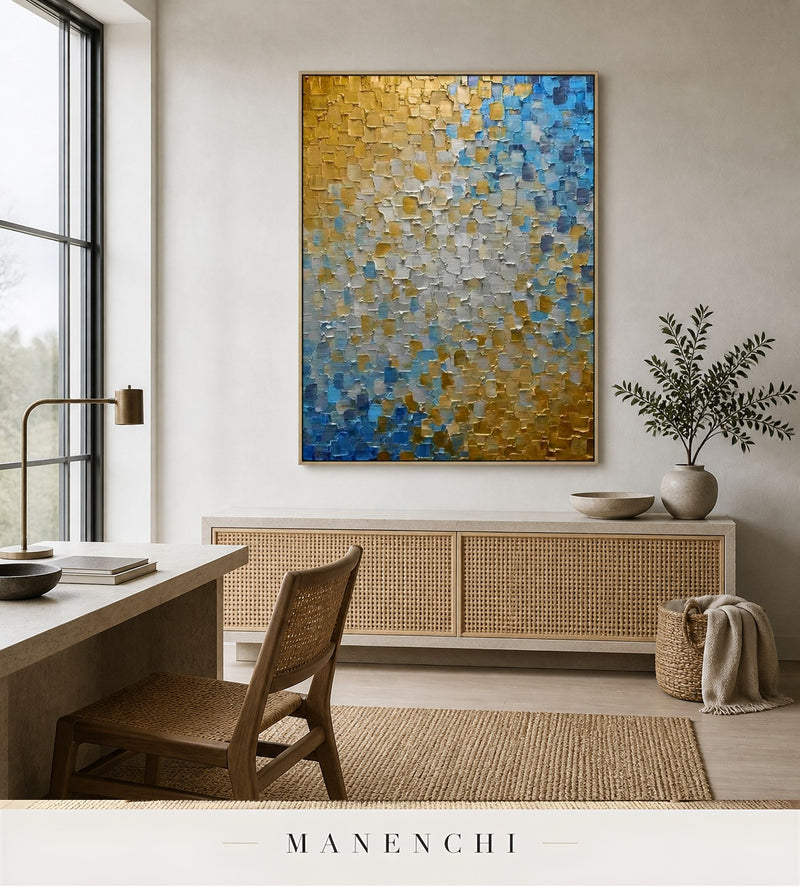 Impasto Crests | Gold Leaf Wall Art - original hand-painted painting by Manenchi, styled in a room setting