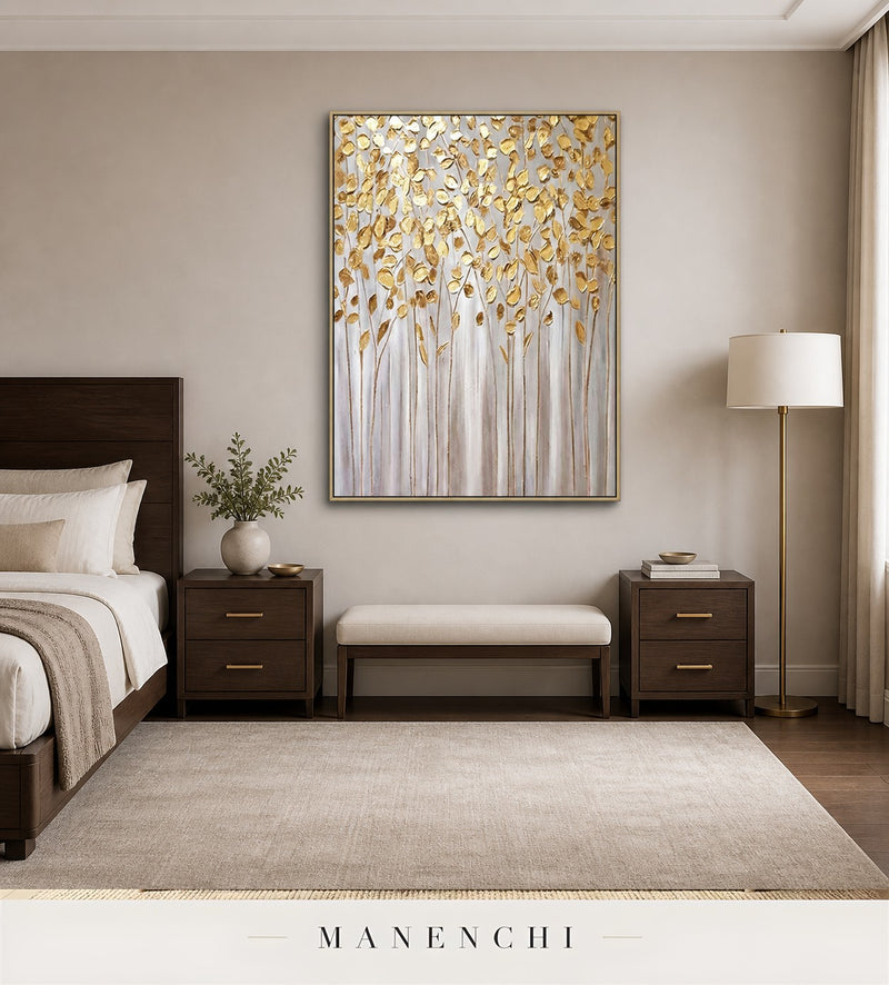 Golden Vault | Gold Leaf Wall Art - original hand-painted painting by Manenchi, styled in a room setting