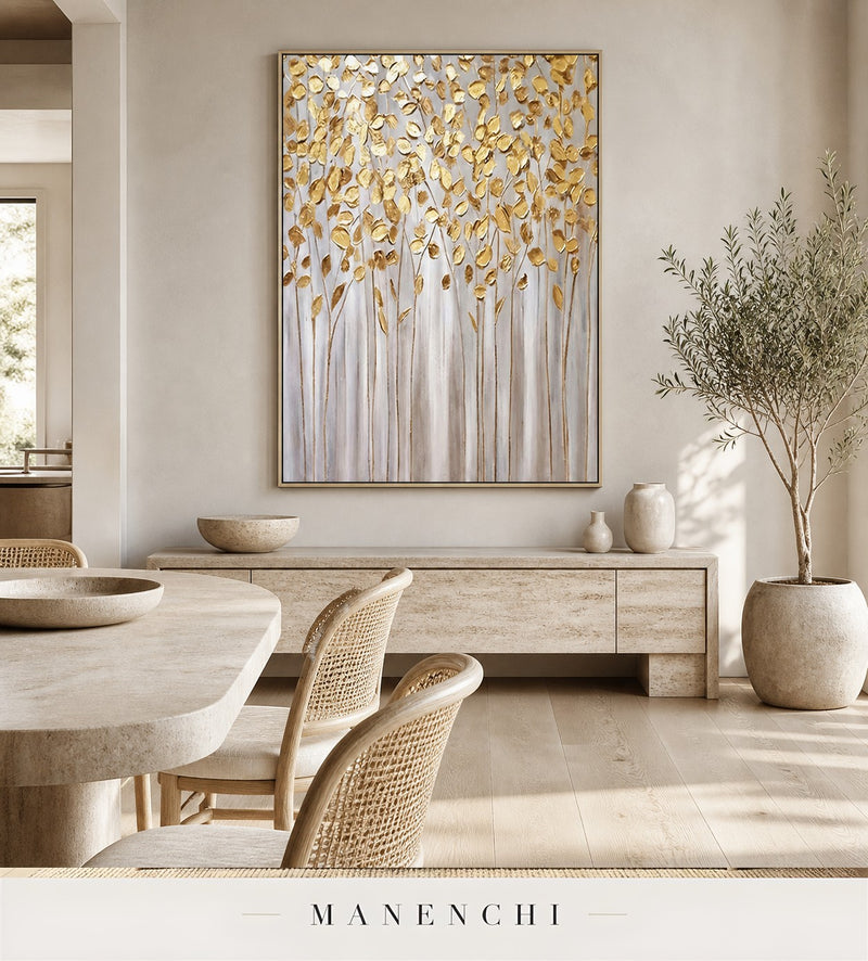 Golden Vault | Gold Leaf Wall Art - original hand-painted painting by Manenchi, styled in a room setting