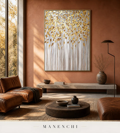 Golden Vault | Gold Leaf Wall Art - original hand-painted painting by Manenchi, styled in a room setting