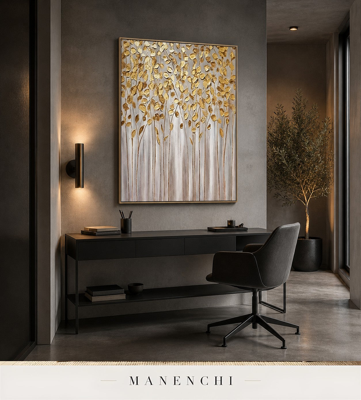Golden Vault | Gold Leaf Wall Art - original hand-painted painting by Manenchi, styled in a room setting