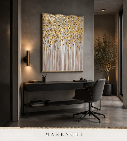 Golden Vault | Gold Leaf Wall Art - original hand-painted painting by Manenchi, styled in a room setting