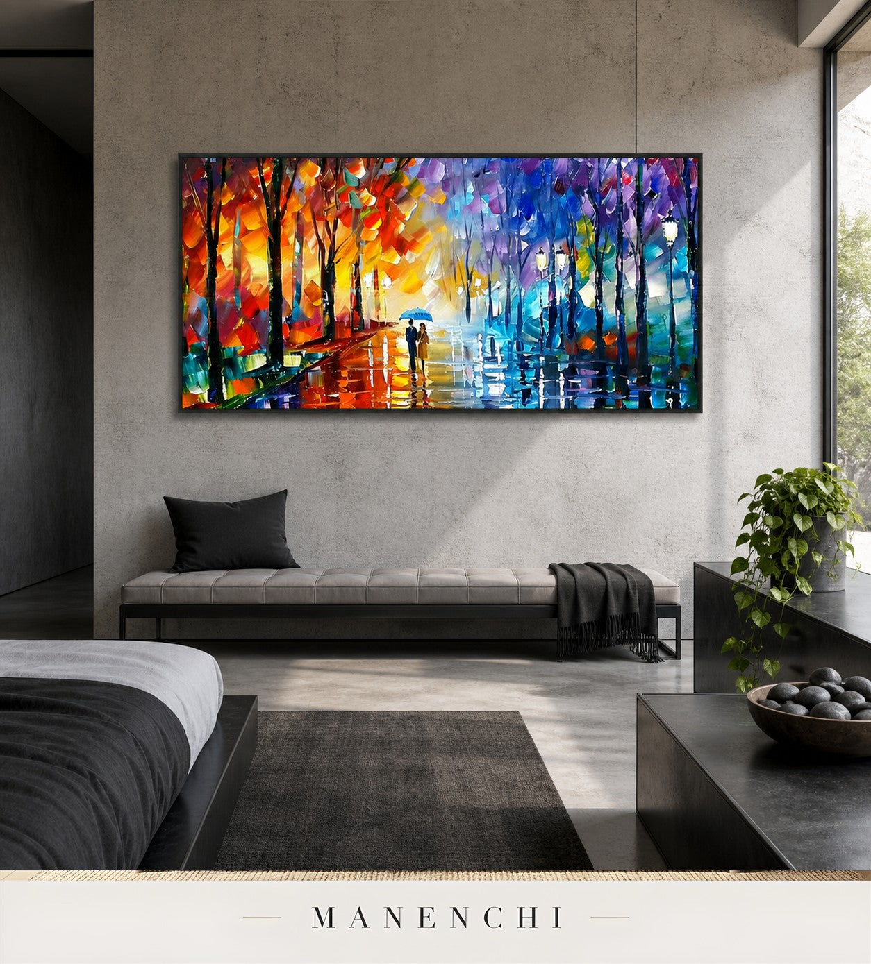Dewy Passage | Contemporary Wall Art - original hand-painted painting by Manenchi, styled in a room setting