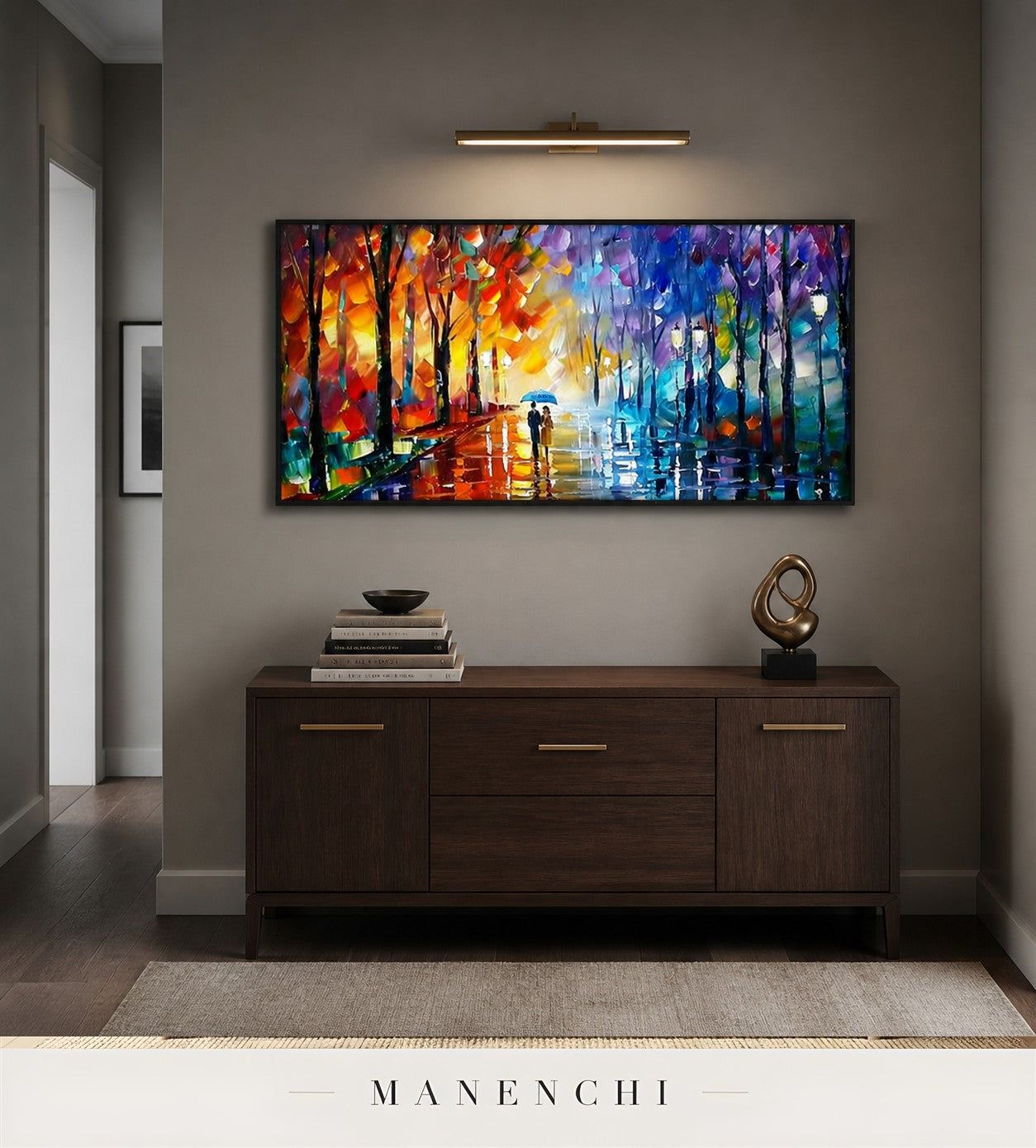 Dewy Passage | Contemporary Wall Art - original hand-painted painting by Manenchi, styled in a room setting