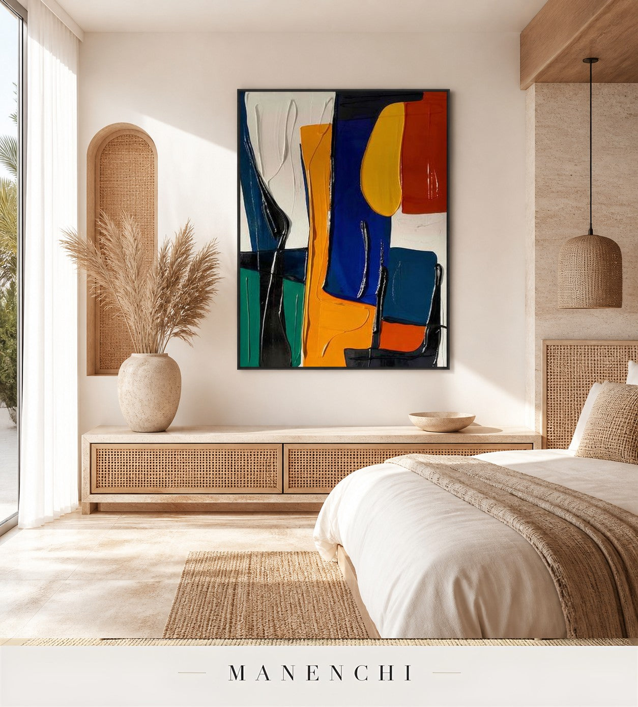 Architected Chroma | Contemporary Wall Art - original hand-painted painting by Manenchi, styled in a room setting