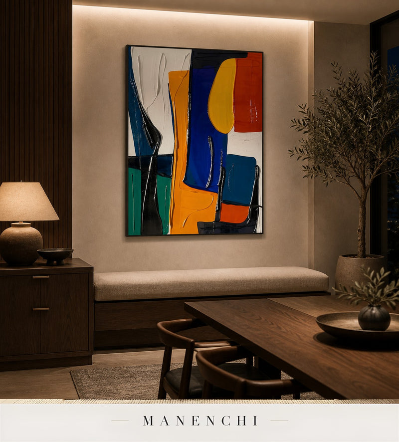 Architected Chroma | Contemporary Wall Art - original hand-painted painting by Manenchi, styled in a room setting