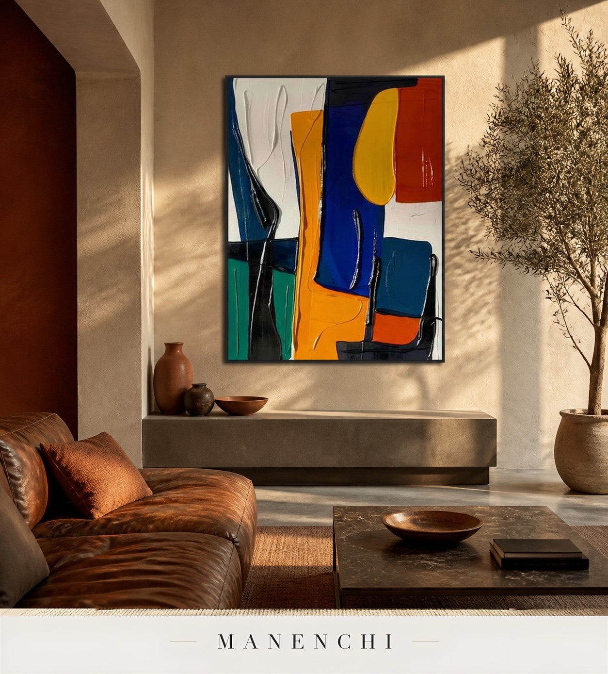 Architected Chroma | Contemporary Wall Art - original hand-painted painting by Manenchi, styled in a room setting
