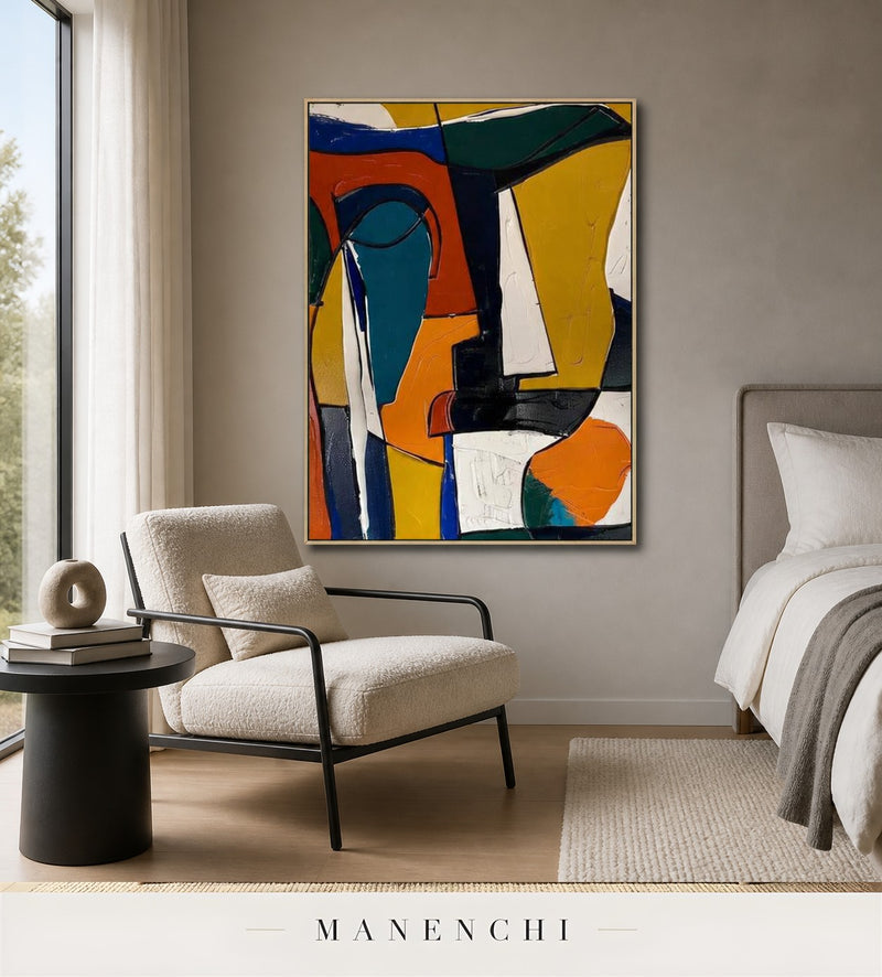 Sculpted Geometry | Contemporary Wall Art - original hand-painted painting by Manenchi, styled in a room setting