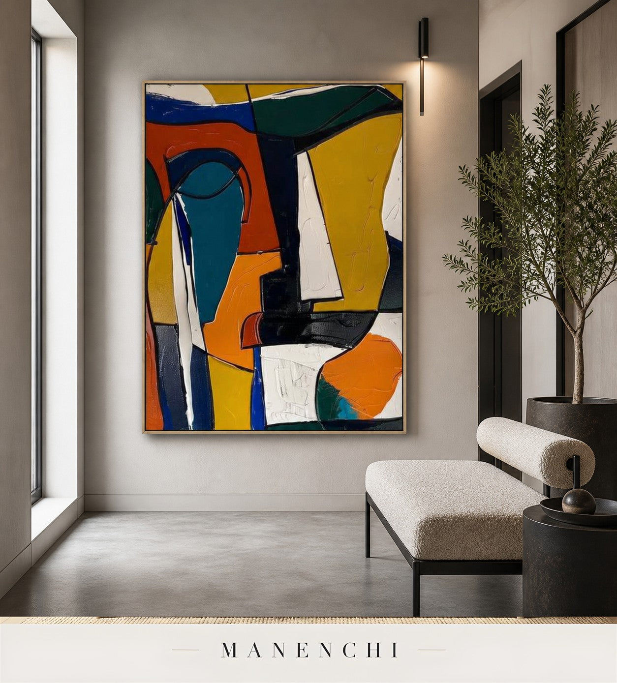 Sculpted Geometry | Contemporary Wall Art - original hand-painted painting by Manenchi, styled in a room setting
