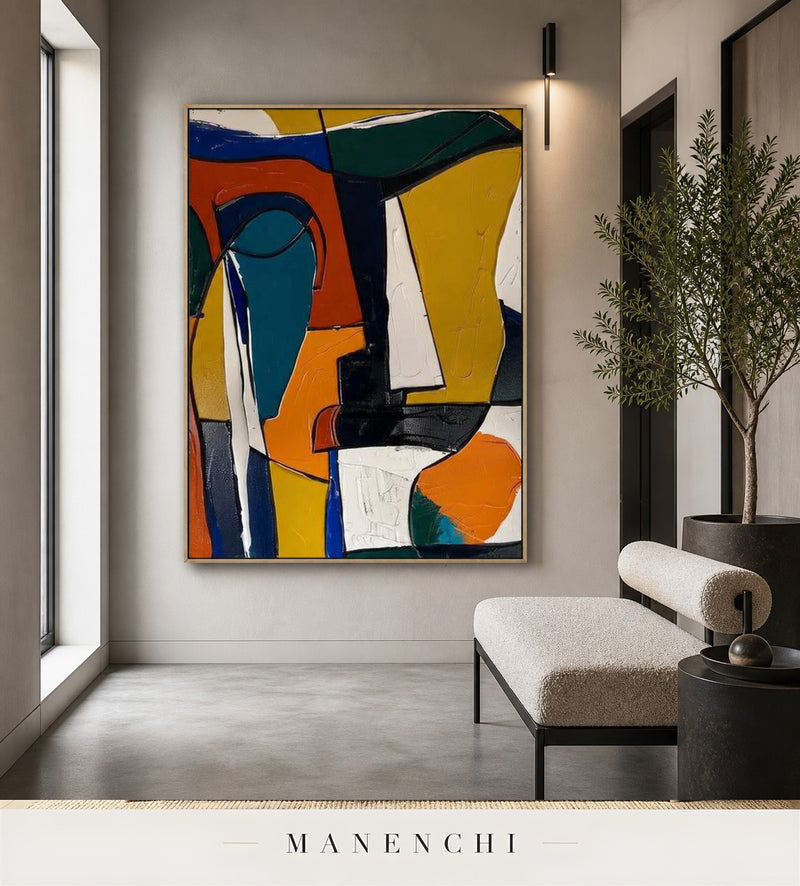 Sculpted Geometry | Contemporary Wall Art - original hand-painted painting by Manenchi, styled in a room setting