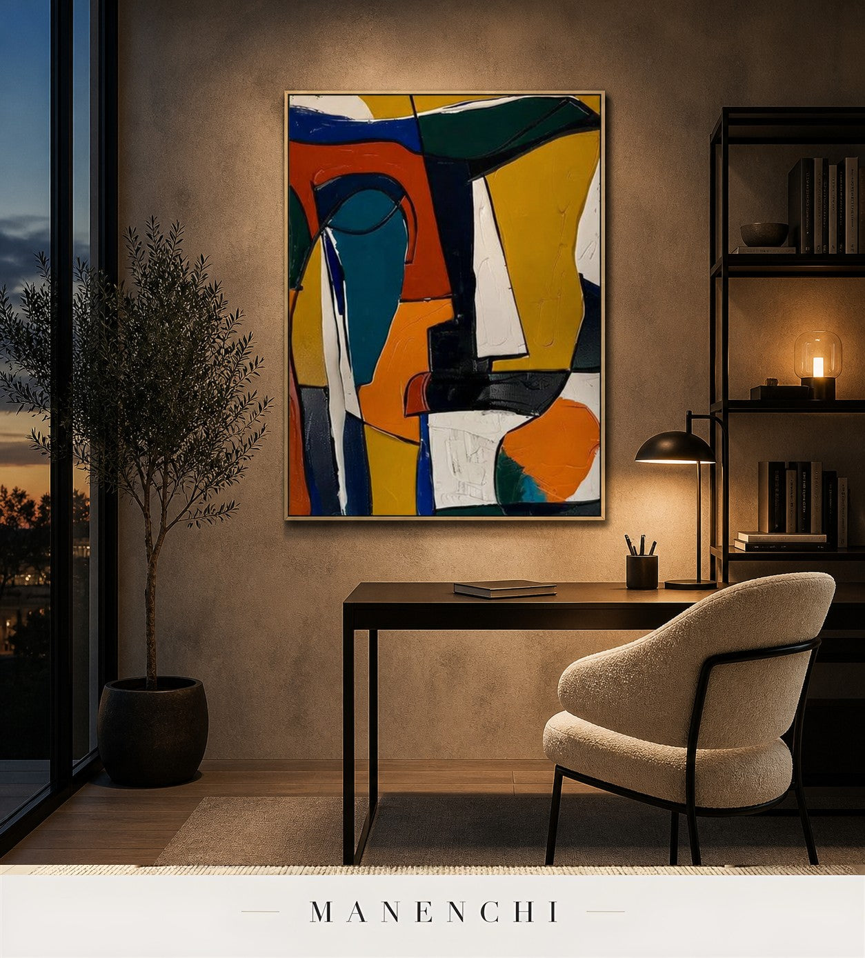 Sculpted Geometry | Contemporary Wall Art - original hand-painted painting by Manenchi, styled in a room setting