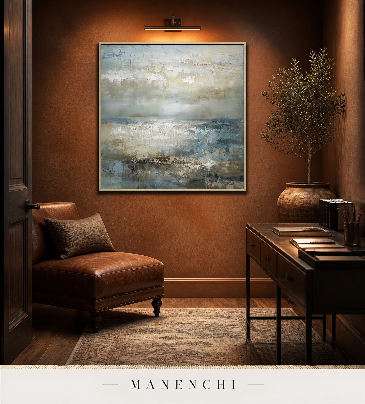 Wrought Brine | Contemporary Wall Art - original hand-painted painting by Manenchi, styled in a room setting