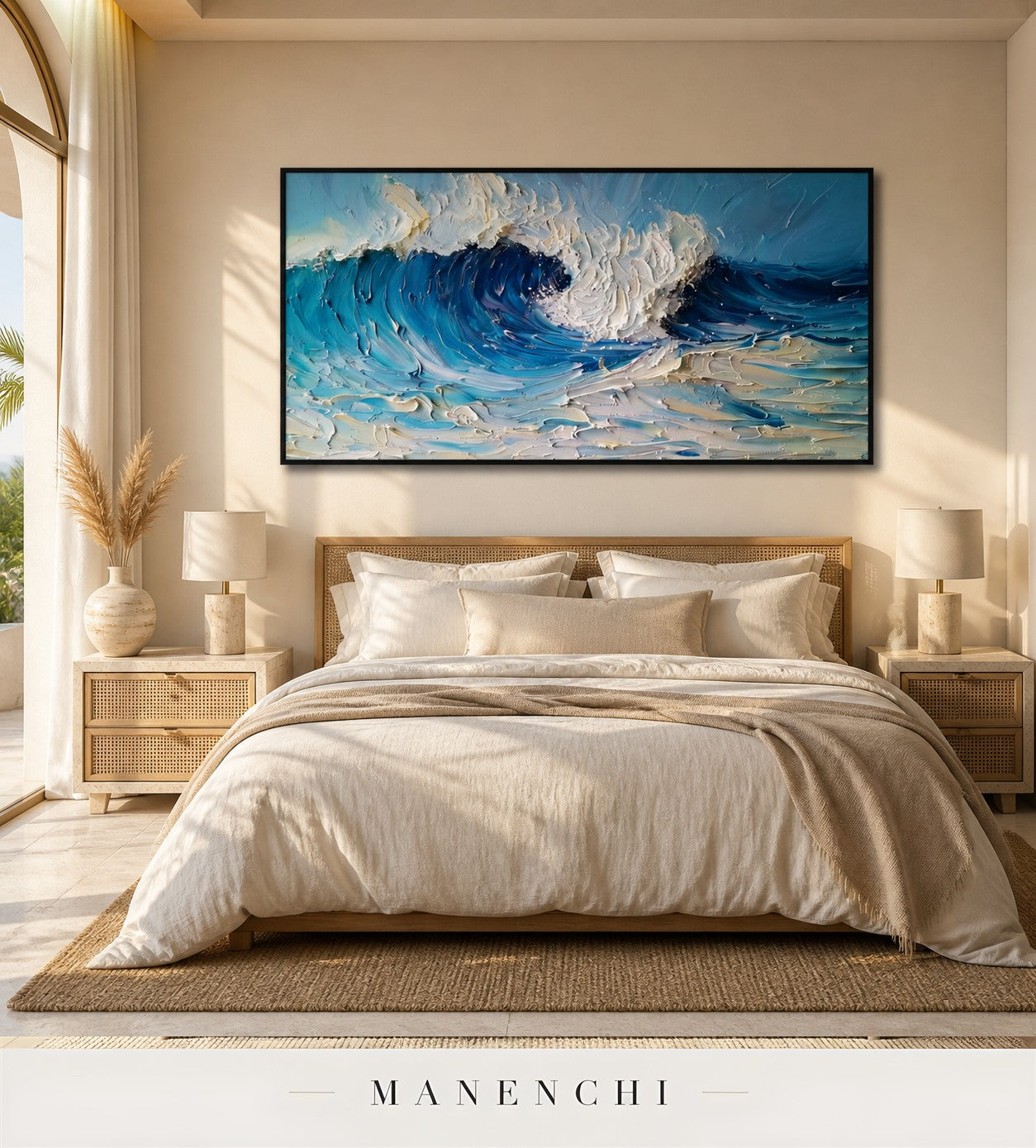 Oceanic Veins | Contemporary Wall Art - original hand-painted painting by Manenchi, styled in a room setting