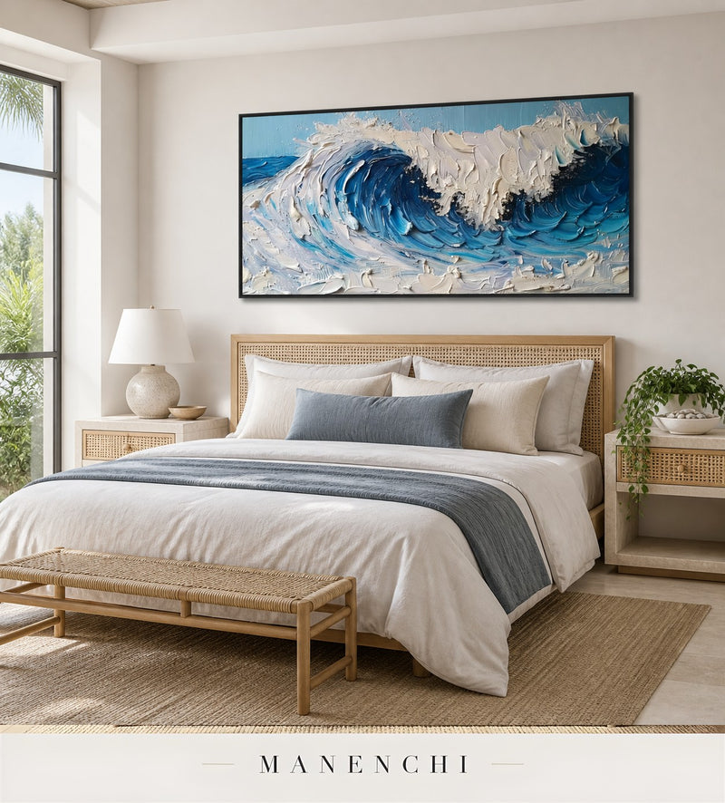 Marine Surge | Contemporary Wall Art - original hand-painted painting by Manenchi, styled in a room setting