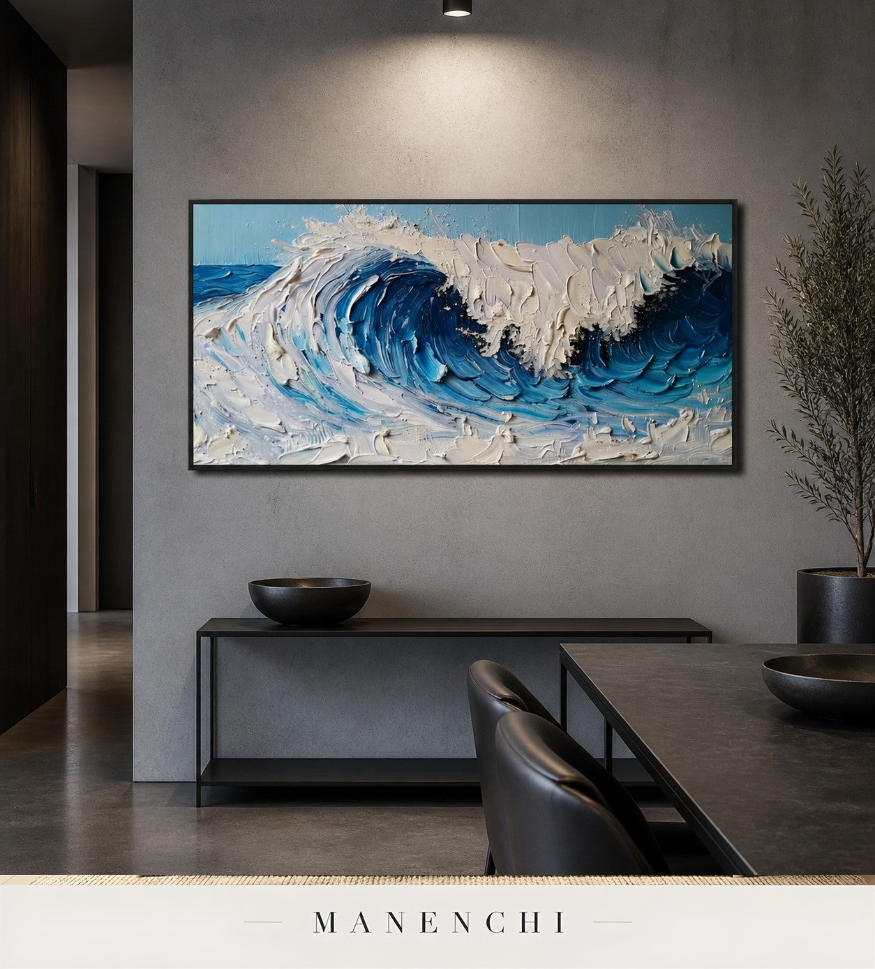 Marine Surge | Contemporary Wall Art - original hand-painted painting by Manenchi, styled in a room setting