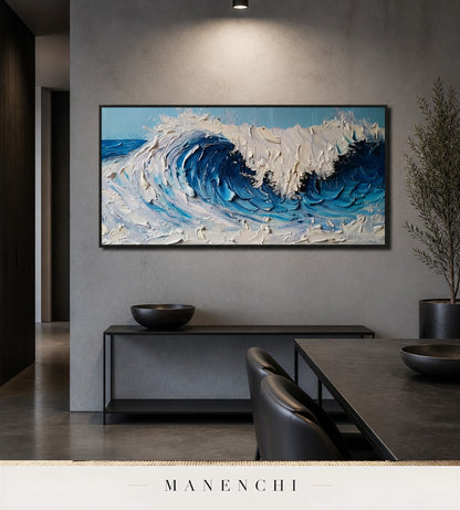 Marine Surge | Contemporary Wall Art - original hand-painted painting by Manenchi, styled in a room setting