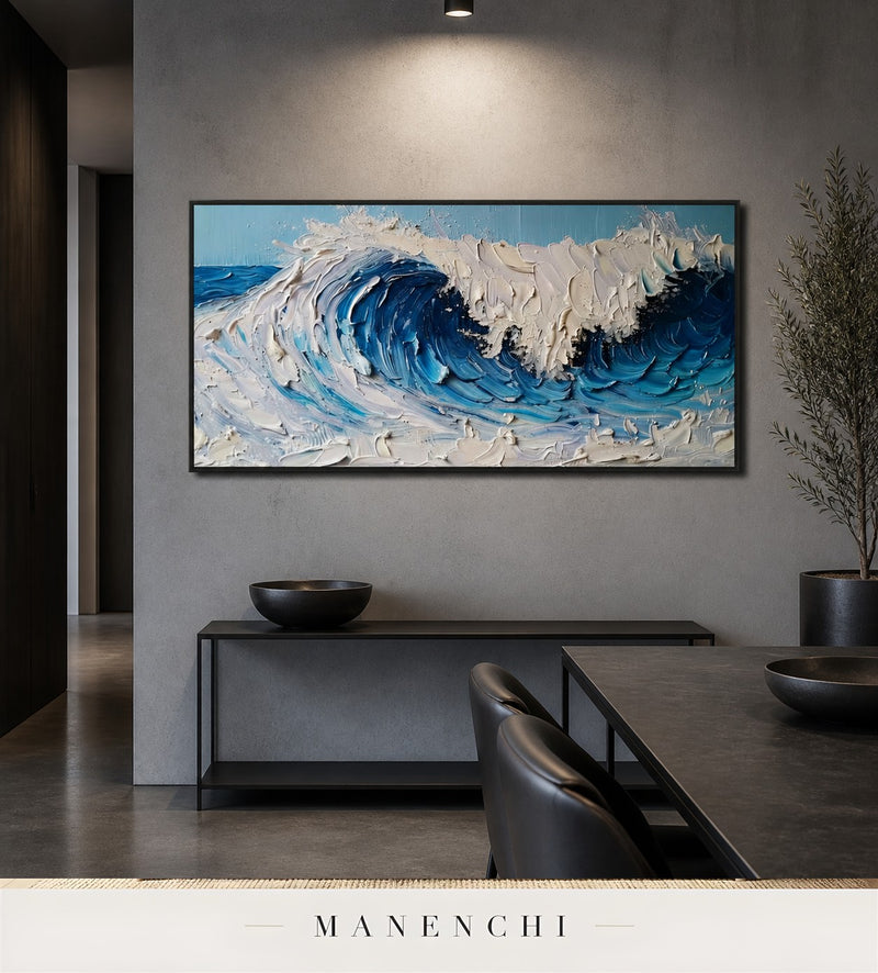 Marine Surge | Contemporary Wall Art - original hand-painted painting by Manenchi, styled in a room setting
