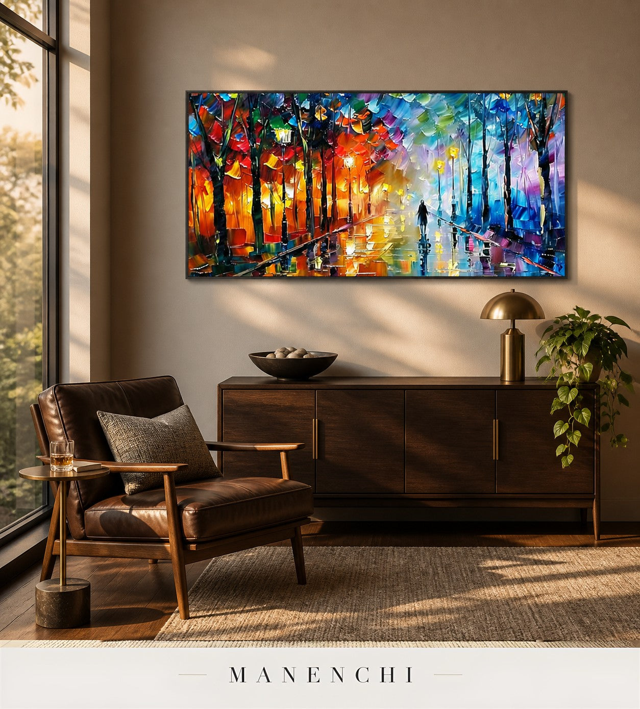 Varnished Iridescence | Contemporary Wall Art - original hand-painted painting by Manenchi, styled in a room setting