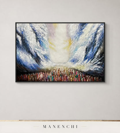 Cerulean Relief | Contemporary Wall Art - original hand-painted painting by Manenchi, styled in a room setting
