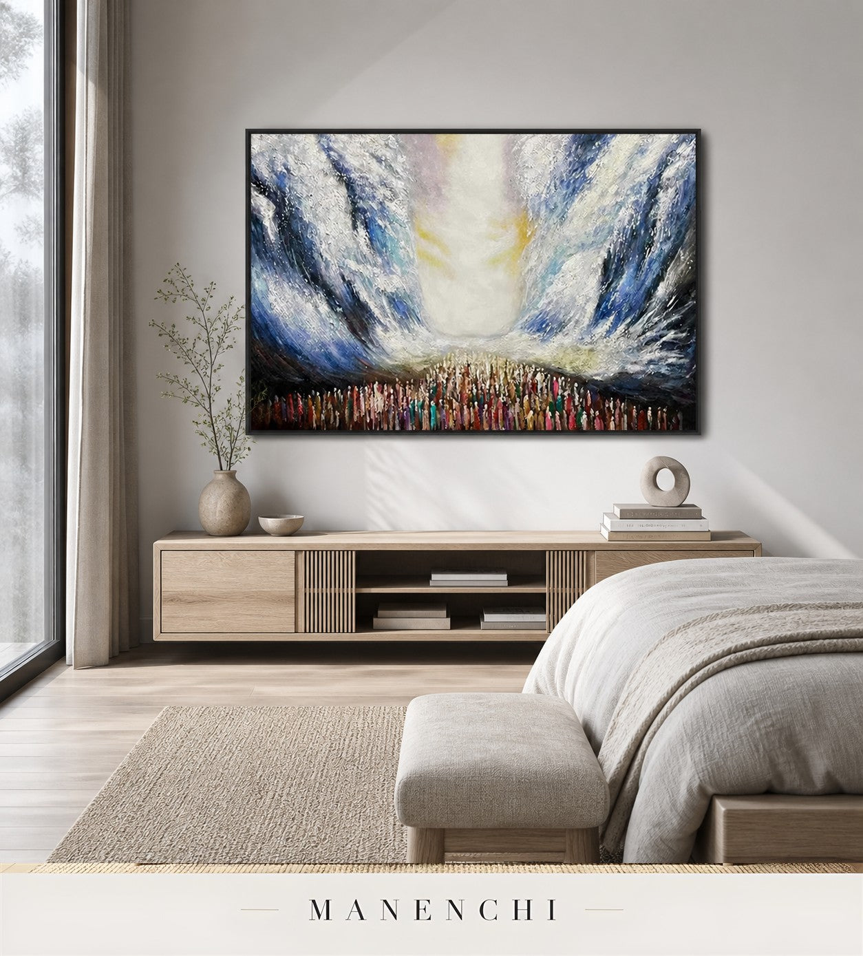 Cerulean Relief | Contemporary Wall Art - original hand-painted painting by Manenchi, styled in a room setting