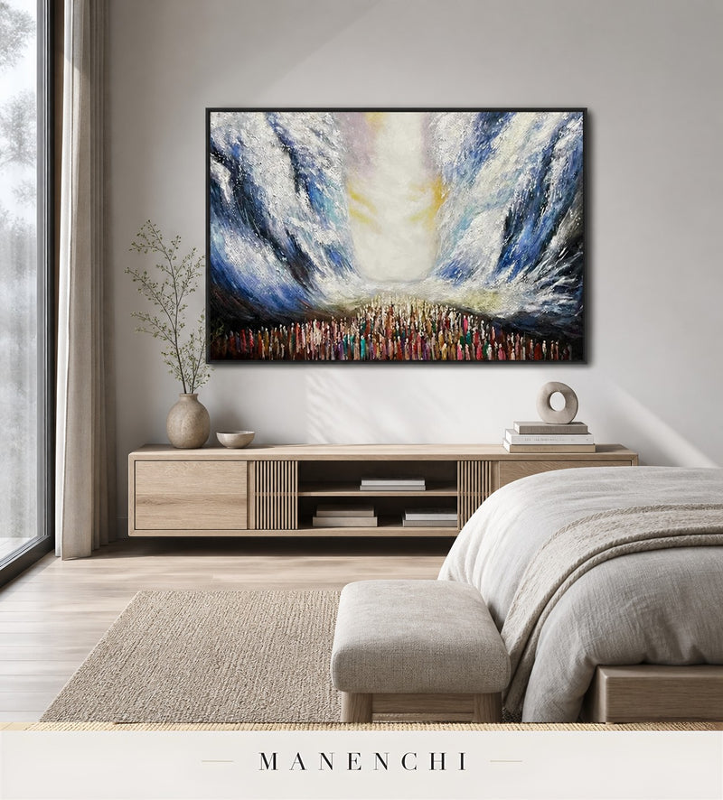 Cerulean Relief | Contemporary Wall Art - original hand-painted painting by Manenchi, styled in a room setting