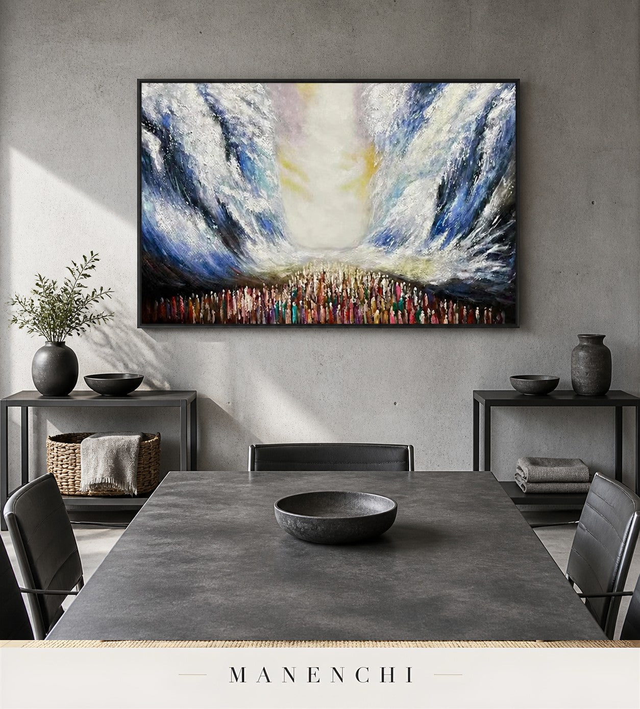 Cerulean Relief | Contemporary Wall Art - original hand-painted painting by Manenchi, styled in a room setting