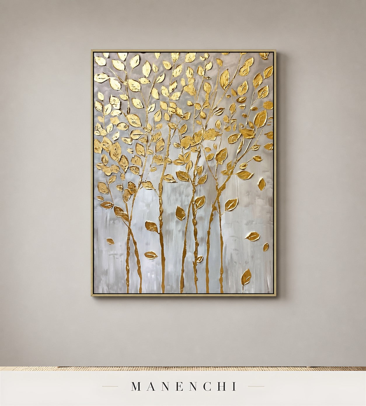 Foliate Web | Gold Leaf Wall Art - original hand-painted painting by Manenchi, styled in a room setting