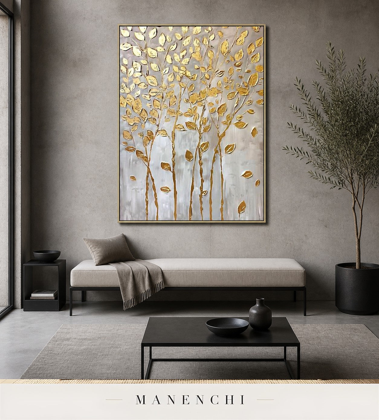 Foliate Web | Gold Leaf Wall Art - original hand-painted painting by Manenchi, styled in a room setting