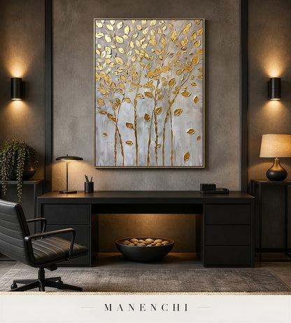 Foliate Web | Gold Leaf Wall Art - original hand-painted painting by Manenchi, styled in a room setting