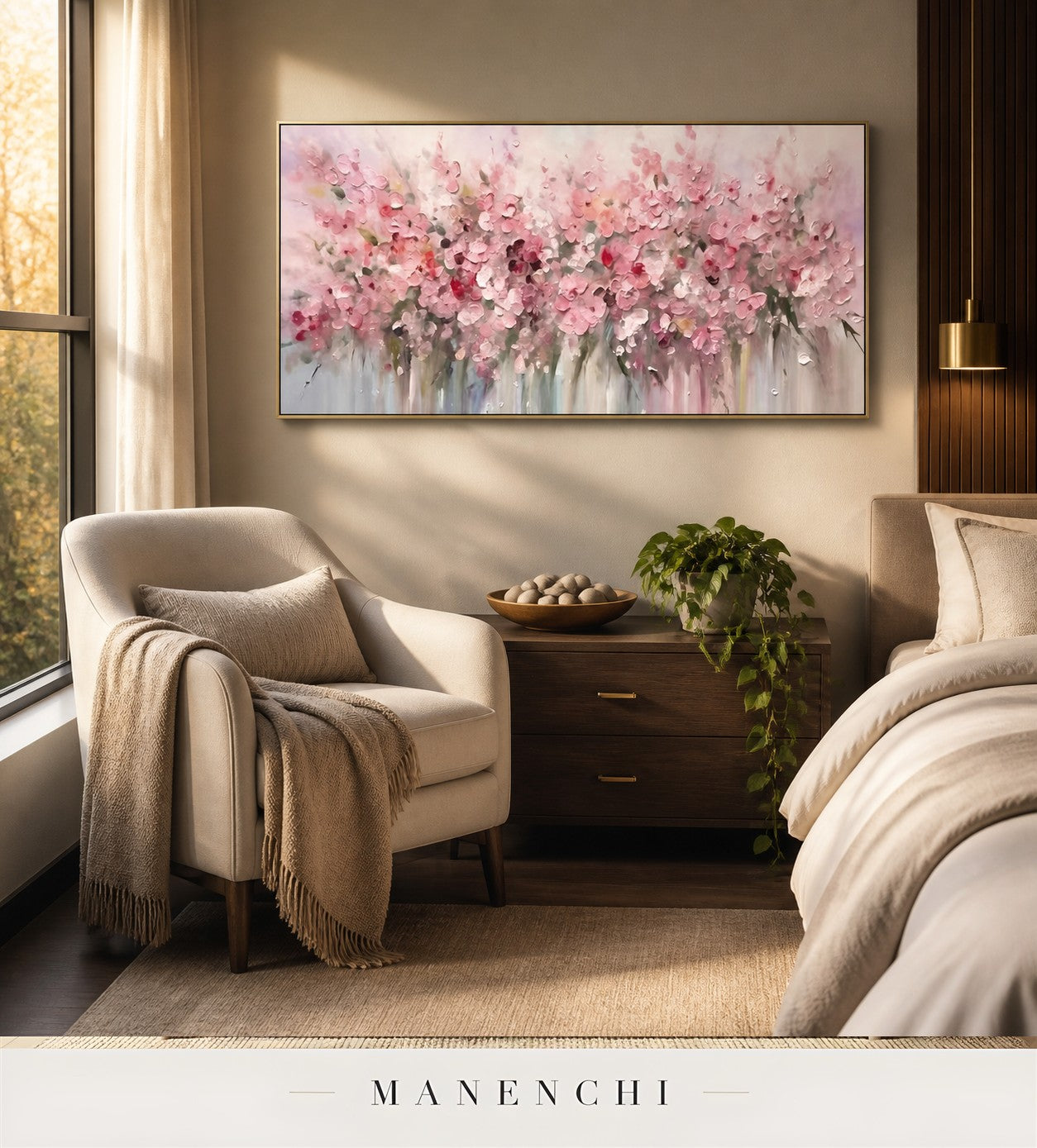 Nimbus Lattice | Floral Wall Art - original hand-painted painting by Manenchi, styled in a room setting